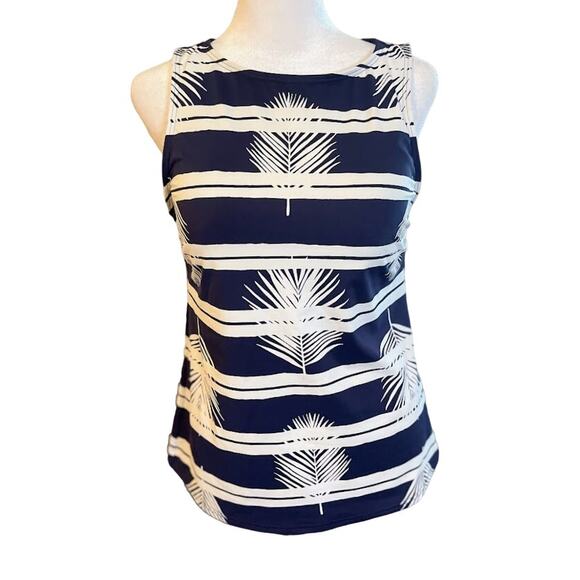 Lands' End Navy Stripe Leaf Tankini Swim Top - Size 8 Petite - Picture 1 of 6